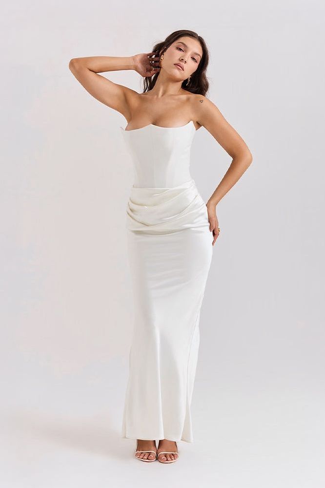 Ivory strapless mermaid dress with side ruching detail