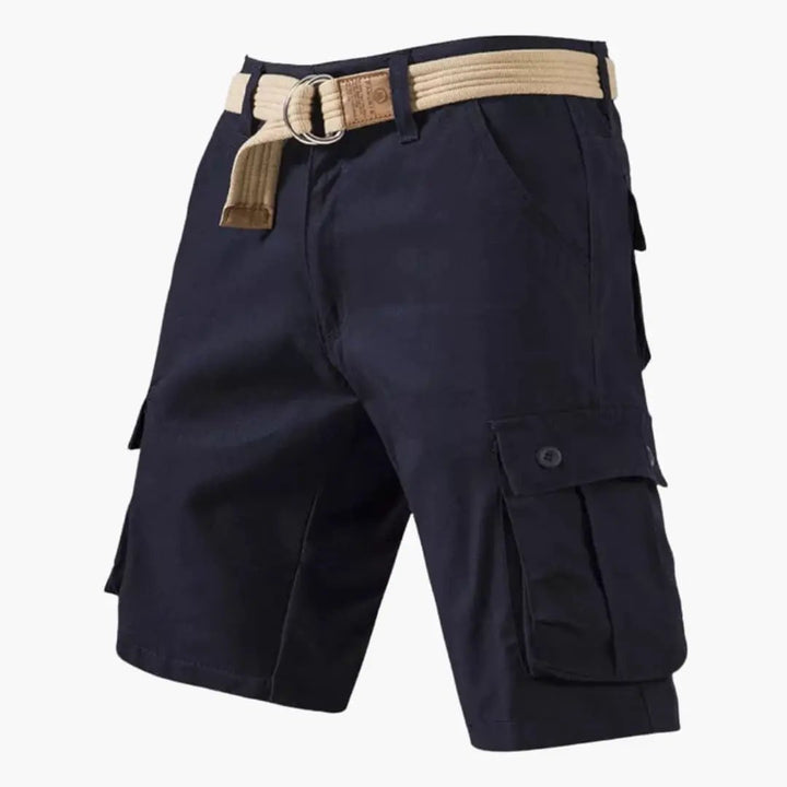 Navy men cargo shorts with belt and roomy side pockets