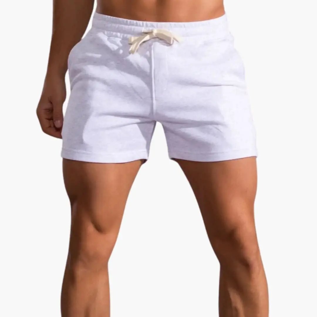 White casual above knee shorts with drawstring waistband and side pockets