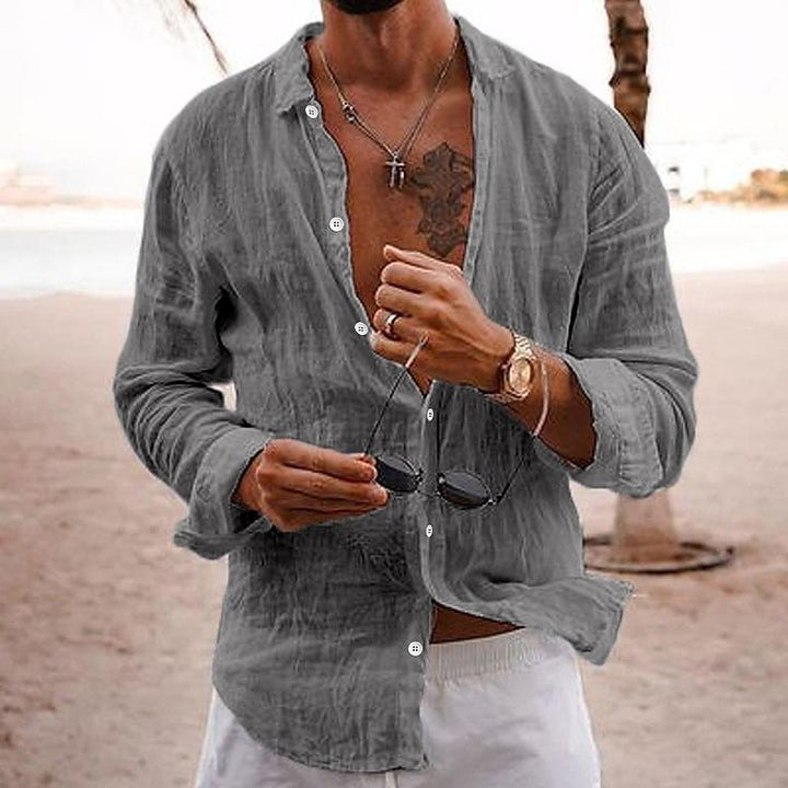 Gray long sleeve button up linen shirt, casual men's shirt with soft textured fabric