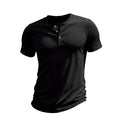 Black men short sleeve Henley shirt with button placket and fit