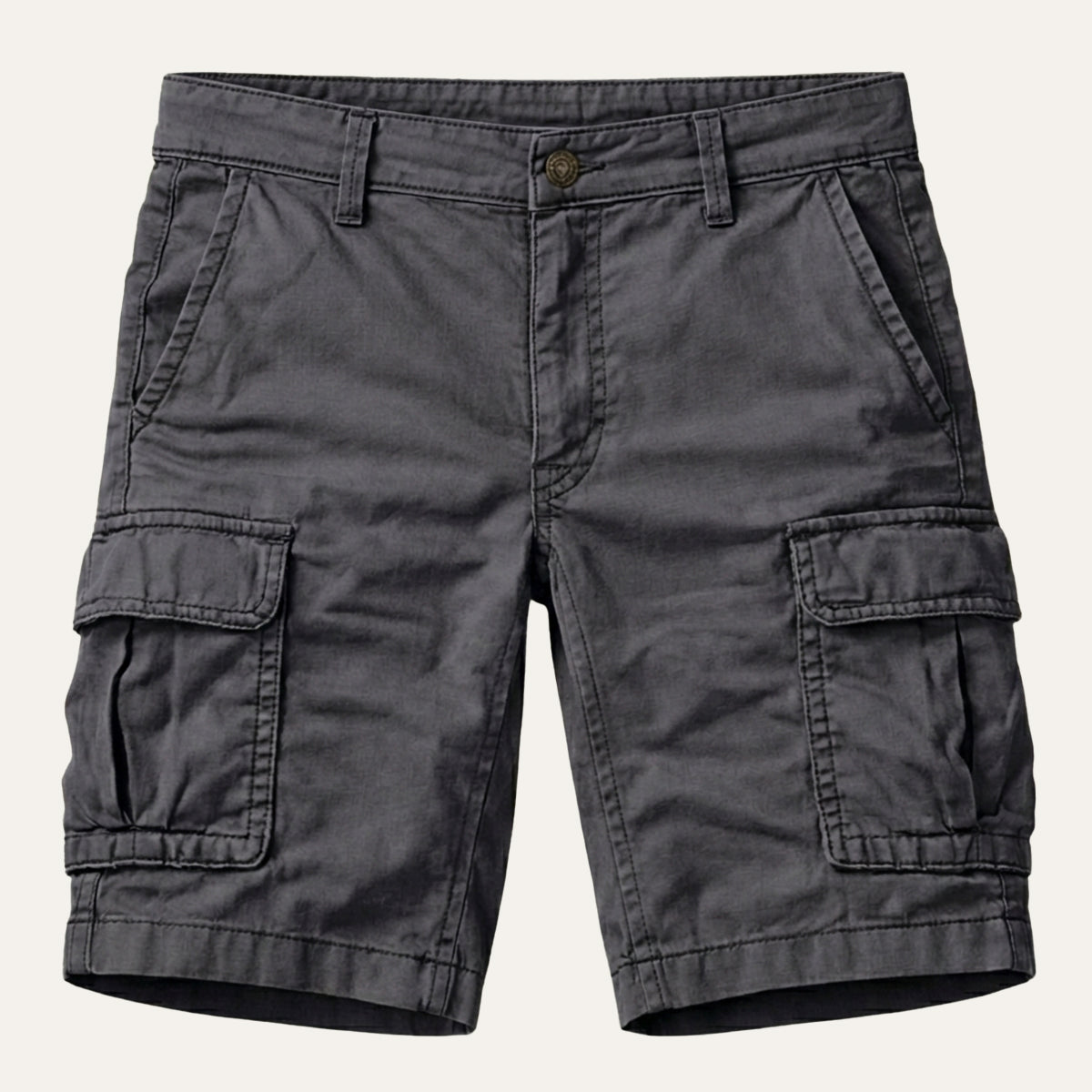 Men tactical cargo shorts in olive green worn with belt, front model view
