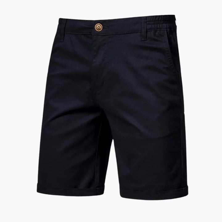 Black men's casual knee length shorts with pockets and rolled leg cuffs