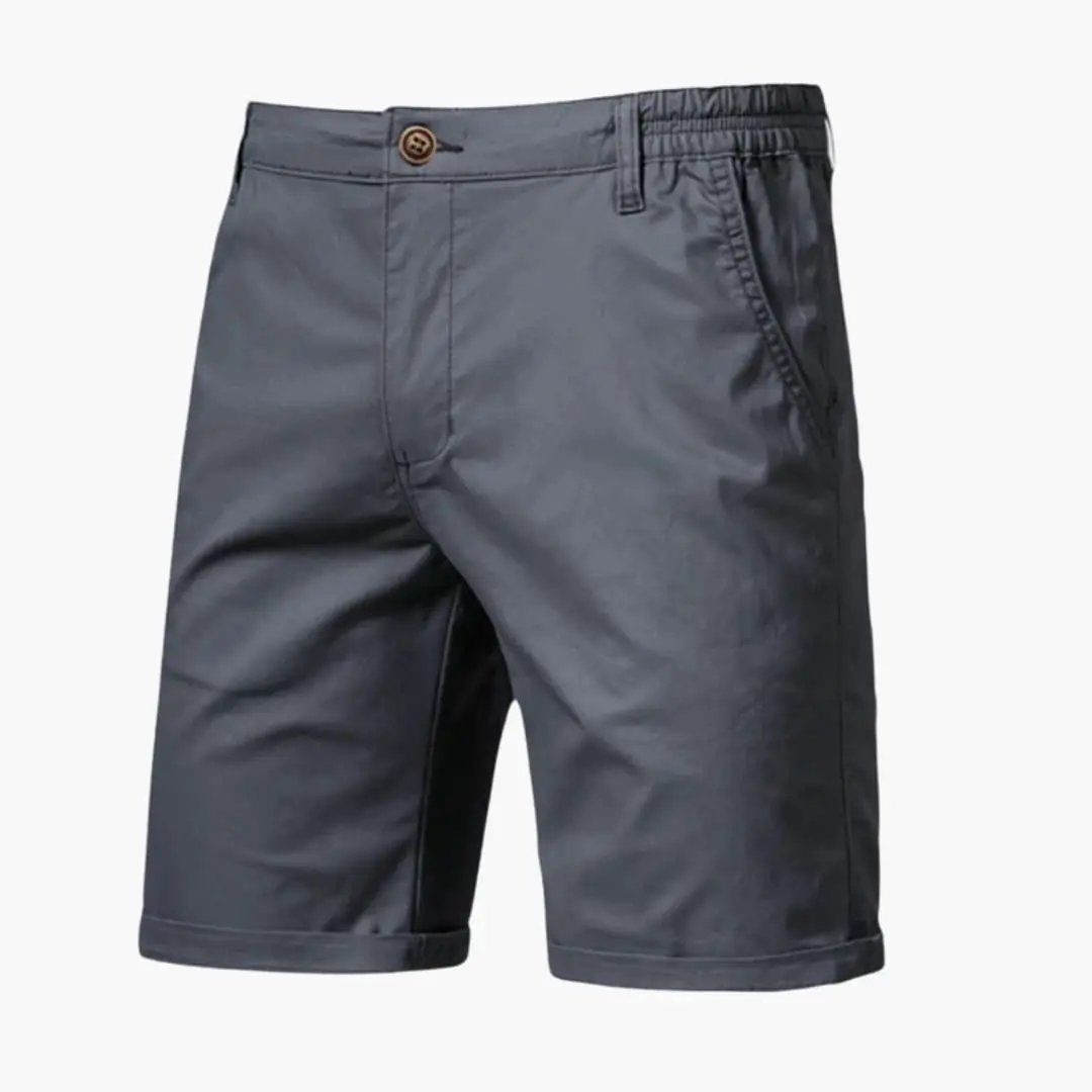 Gray men's casual knee length shorts with pockets and rolled hems