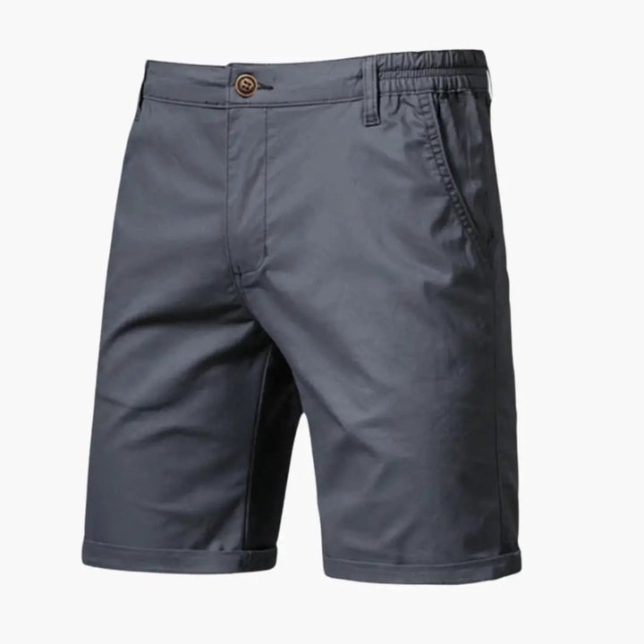 Gray men's casual knee length shorts with pockets and rolled hems