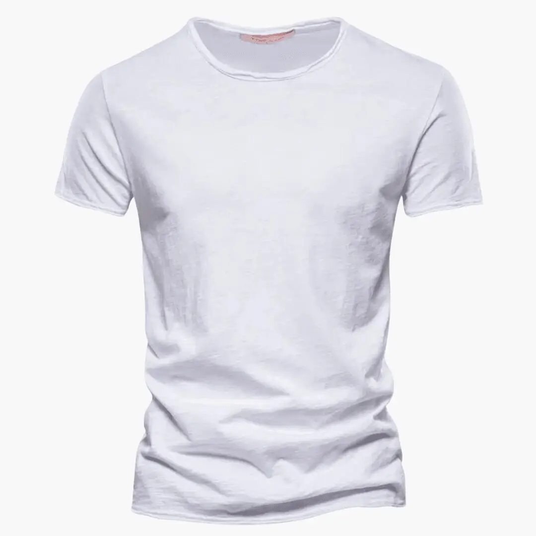 White crew neck short sleeve t shirt with clean plain design and fitted silhouette