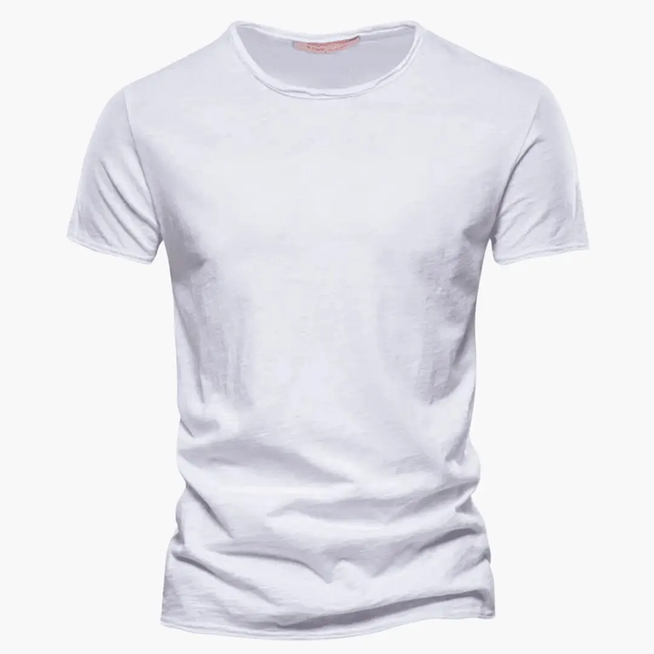 White crew neck short sleeve t shirt with clean plain design and fitted silhouette