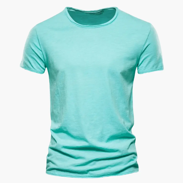 Mint green crew neck short sleeve t shirt with smooth fabric and casual everyday fit