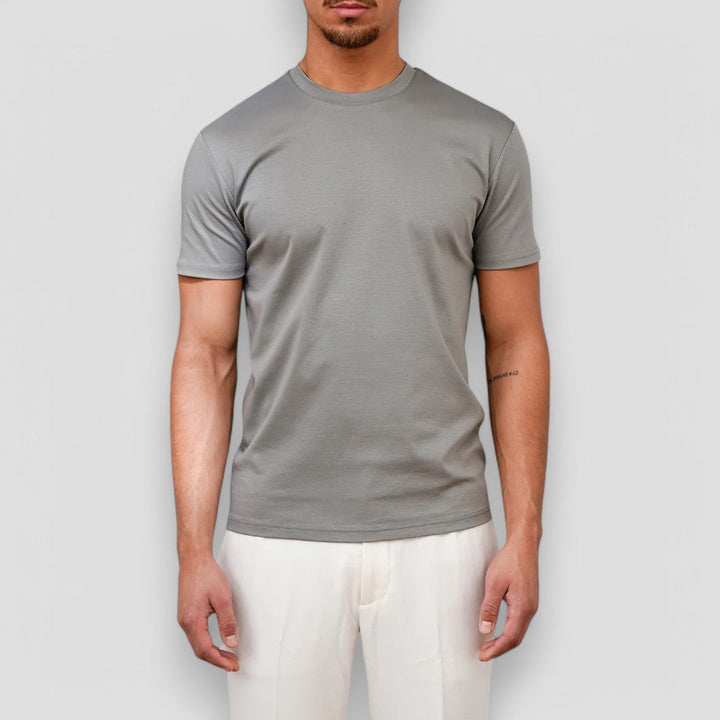 Light gray crew neck short sleeve t shirt, fit men's casual top with short sleeves