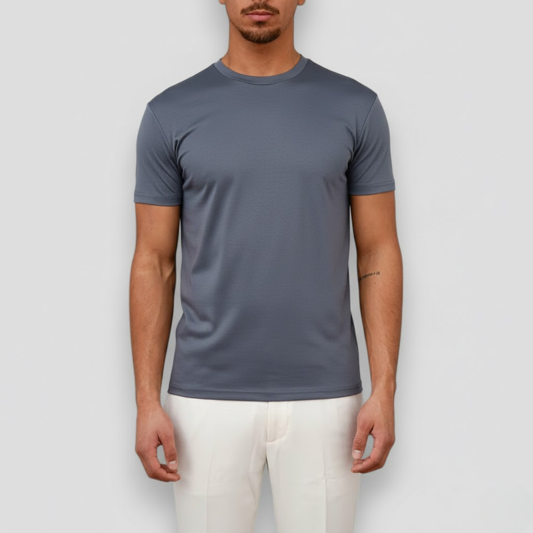 Slate blue crew neck short sleeve t shirt, men's fitted t shirt with a smooth solid finish