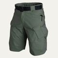Olive green men's lightweight tactical cargo shorts with black belt and zip pockets