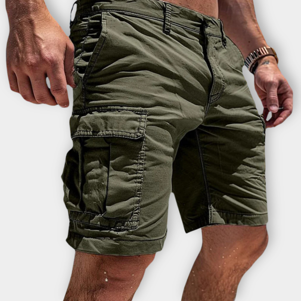 Gray plaid shorts with red side stripe and drawstring waist, casual streetwear pants